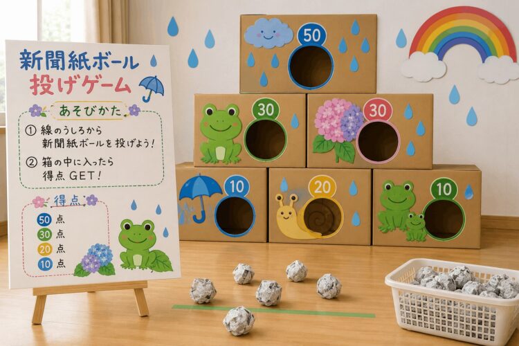 新聞紙ボール投げゲーム