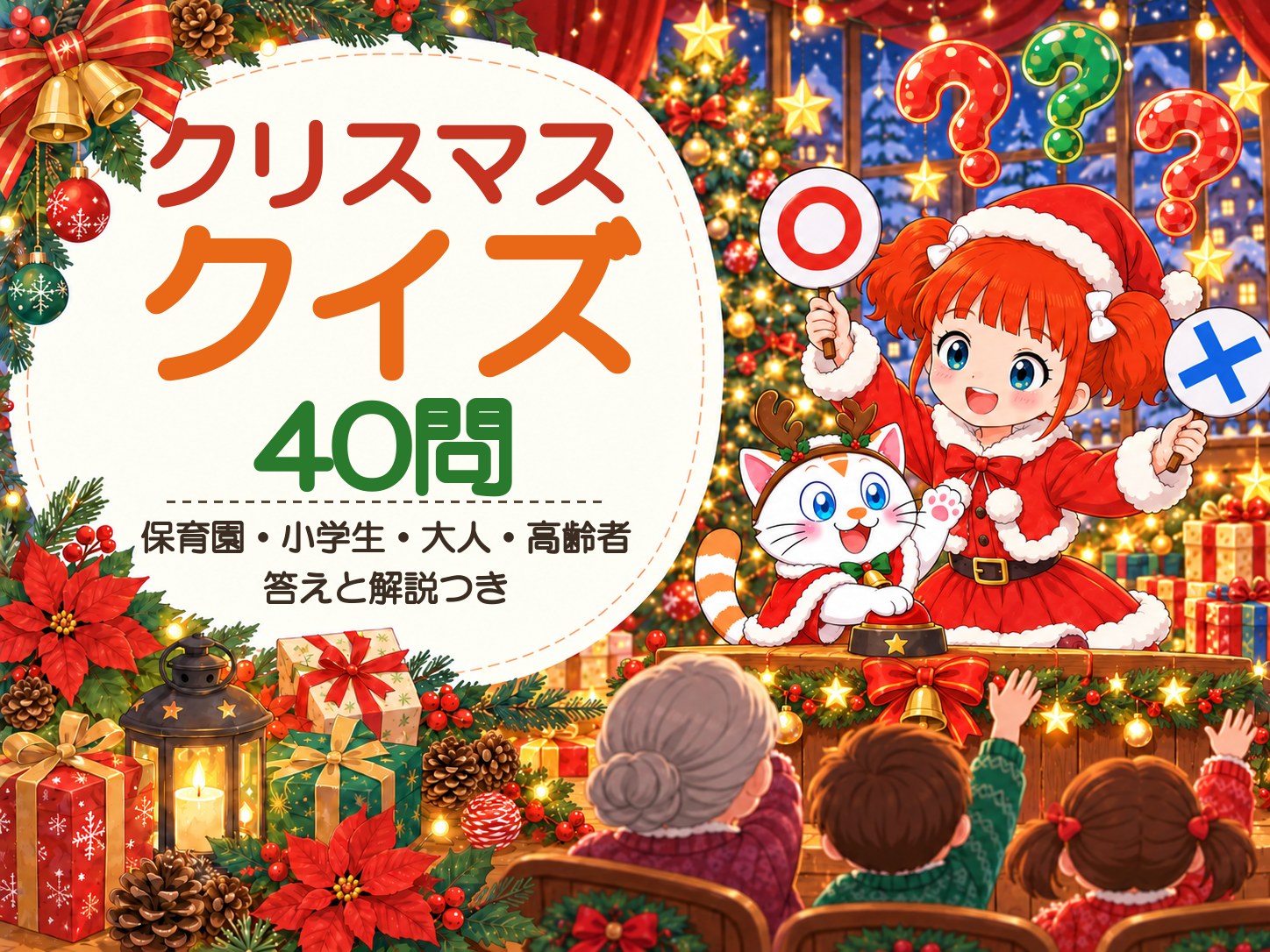 クリスマスクイズ40問｜保育園・小学生・大人・高齢者向け、答えと解説つき
